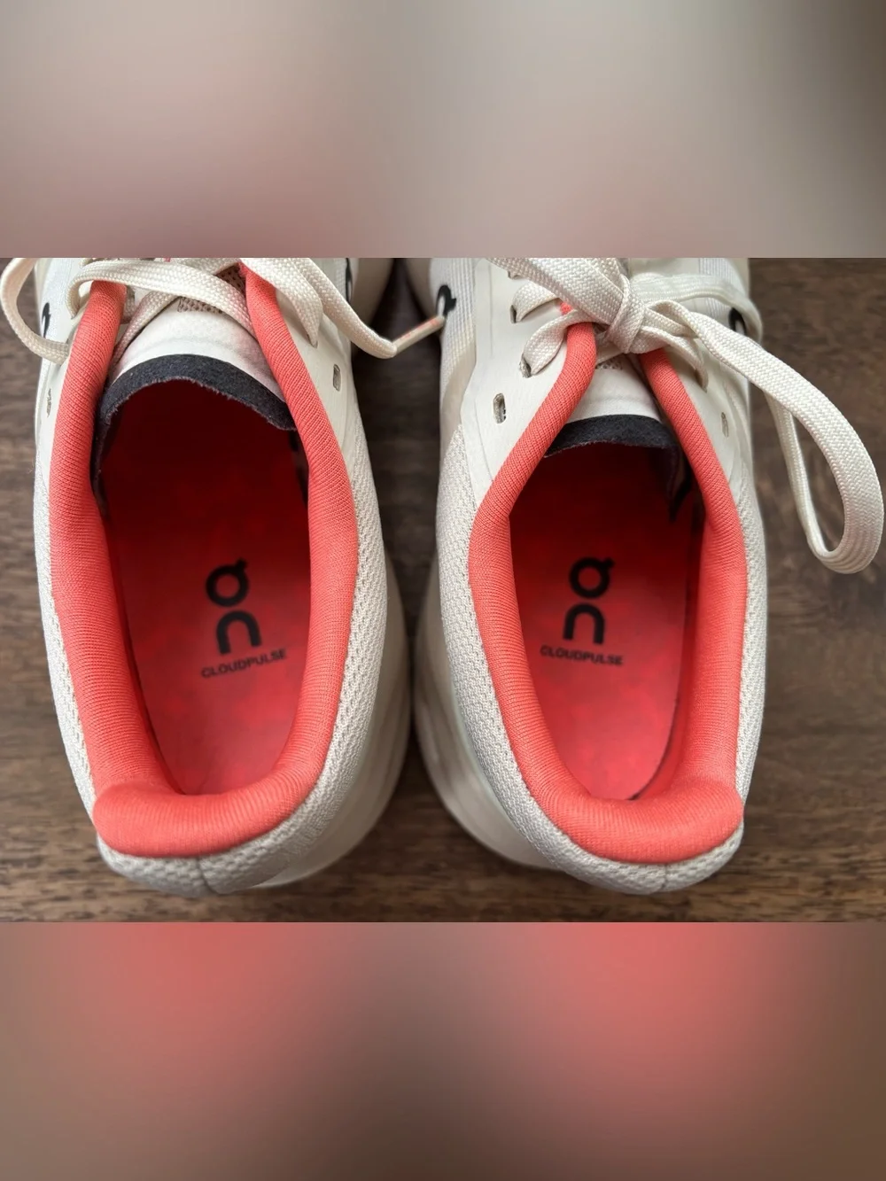 On Women's Cloudpulse Sneakers in Cream with Coral Lining